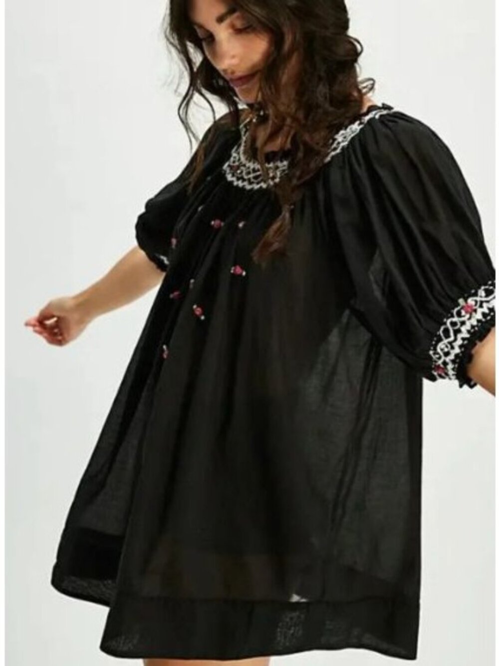 Atlas Rose Tunic Free People Black Cotton Peasant Top M to Plus Size 3X